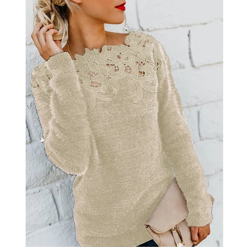 Women's Soft and Elegant Floral Pattern Knit Sweater