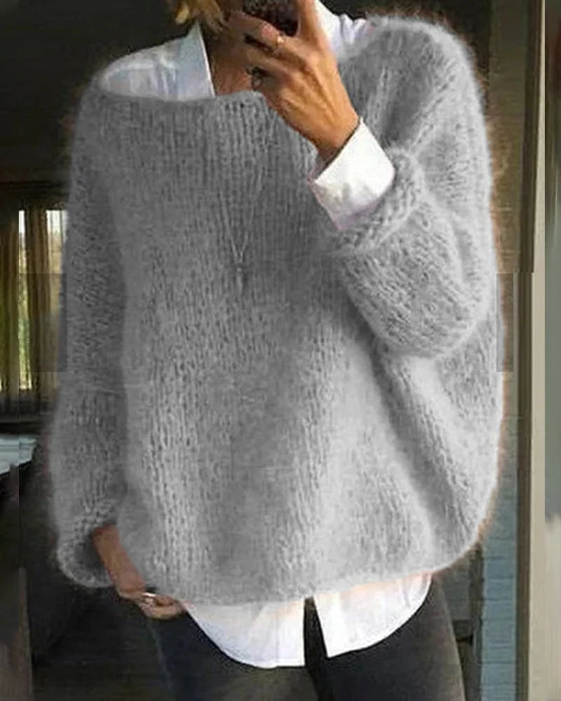 Women's Soft Long-Sleeved Knit Sweater with Comfortable Fit for Winter
