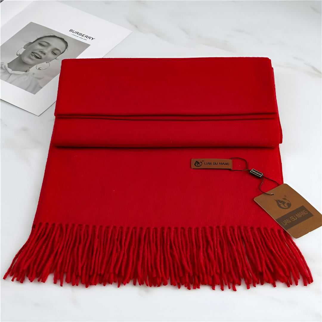 Women's Solid Cashmere Winter Scarf with Fringe