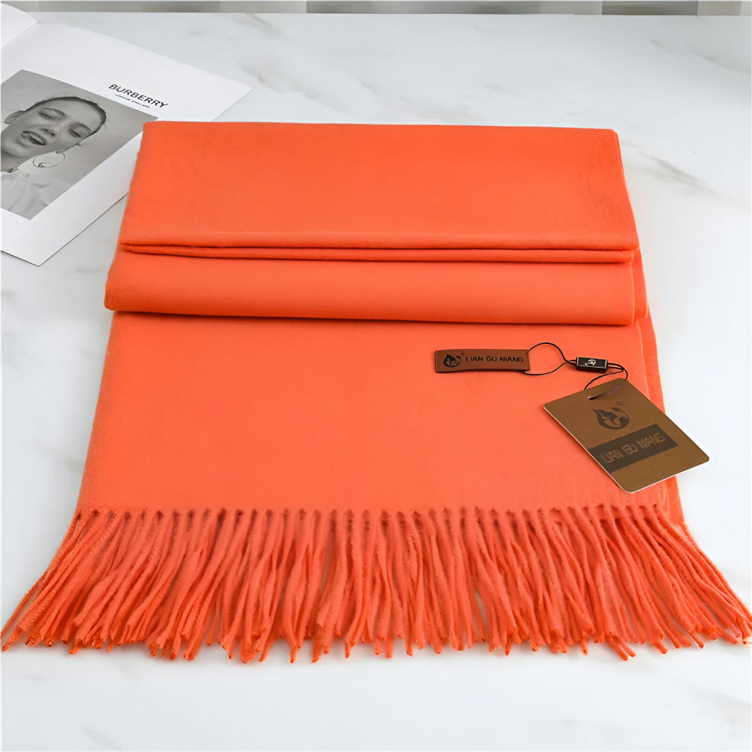 Women's Solid Cashmere Winter Scarf with Fringe