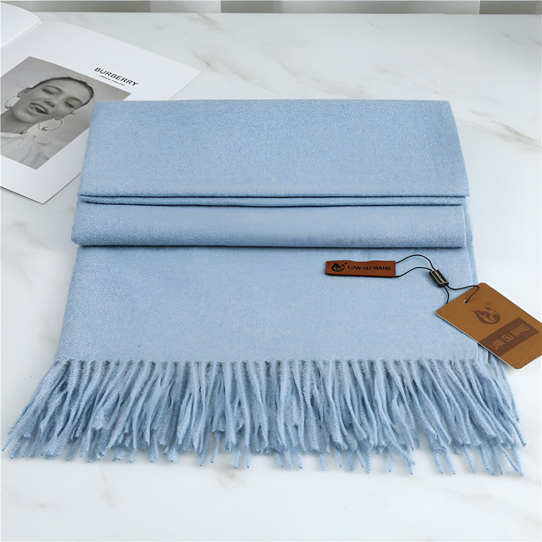 Women's Solid Cashmere Winter Scarf with Fringe