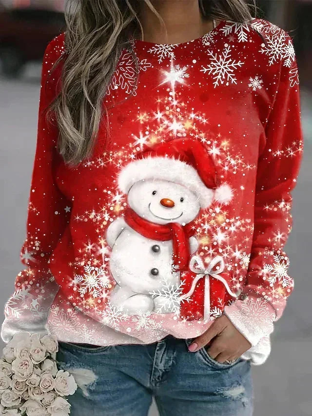 Women's Sparkling Christmas Tree Relaxed Crew-Neck Pullover Sweatshirt for Festive Winter Wear