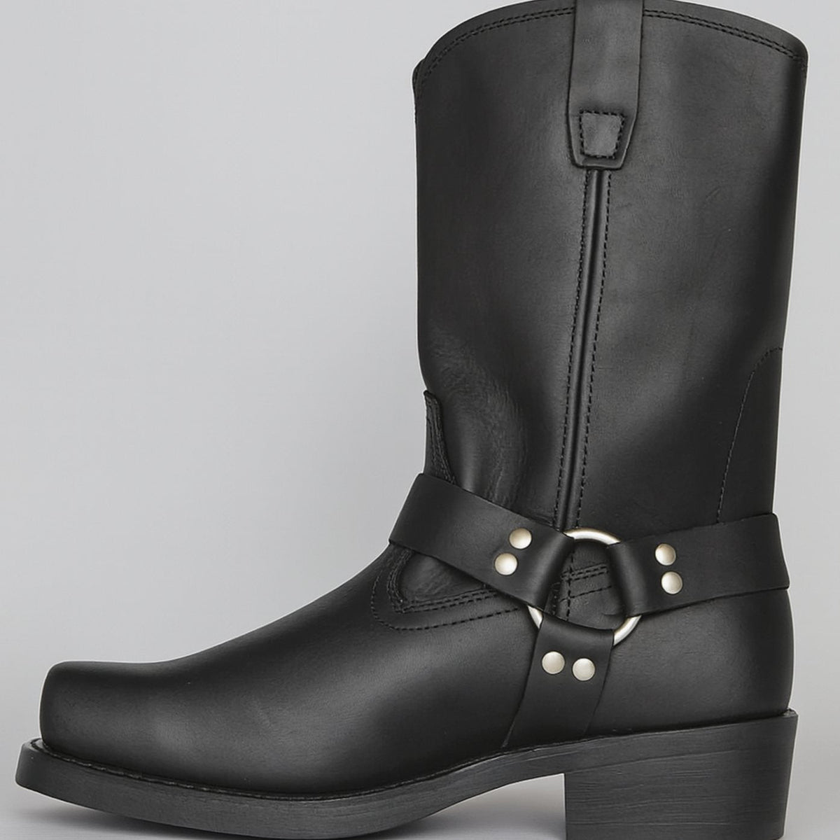 Women's Square-Toe Leather Harness Pull-On Western Cowboy Boots