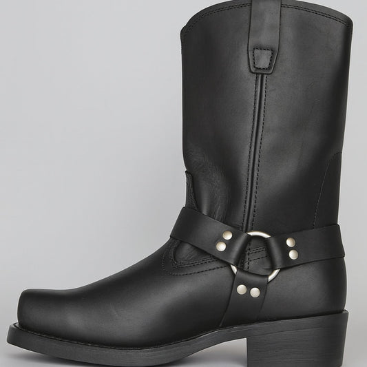 Women's Square-Toe Leather Harness Pull-On Western Cowboy Boots