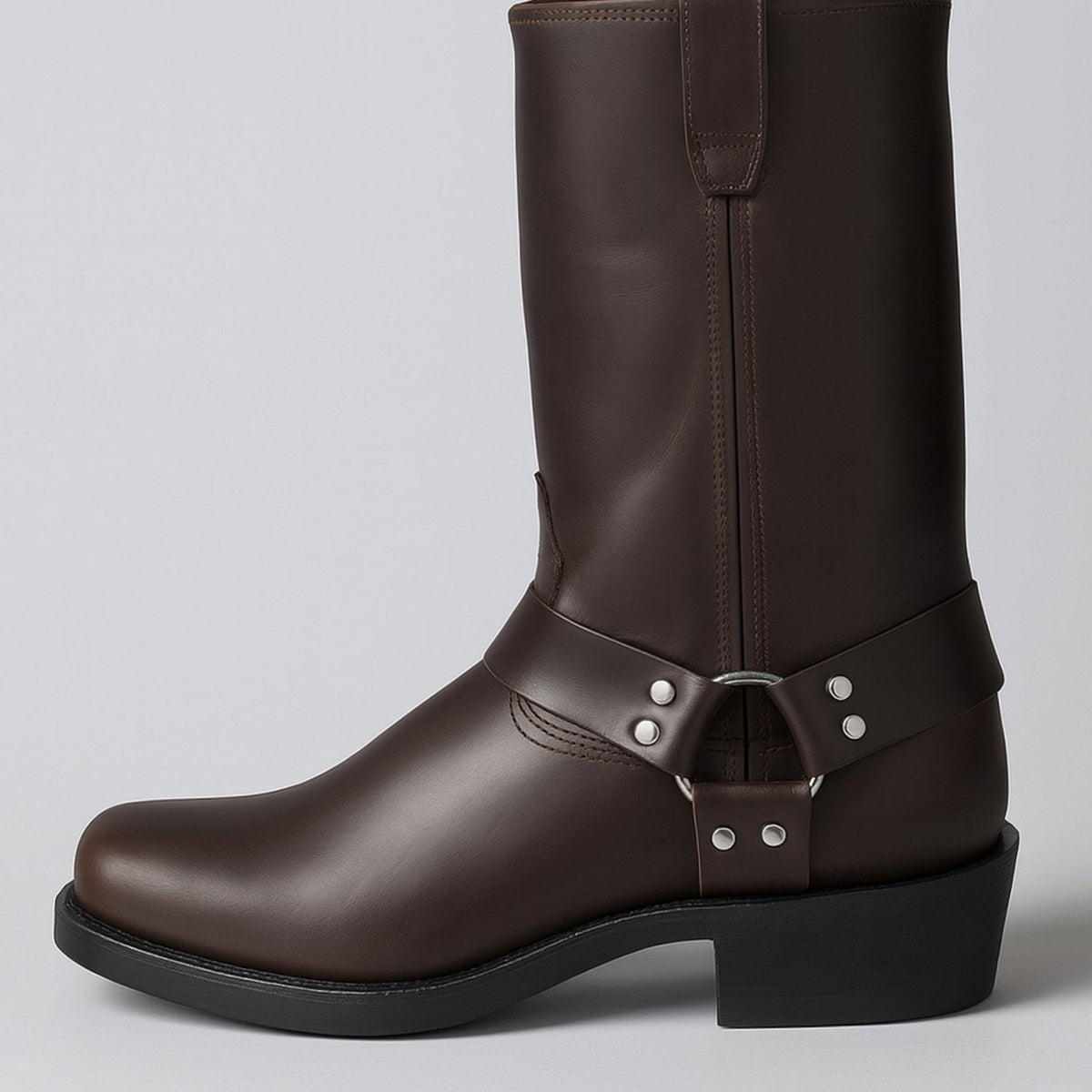 Women's Square-Toe Leather Harness Pull-On Western Cowboy Boots