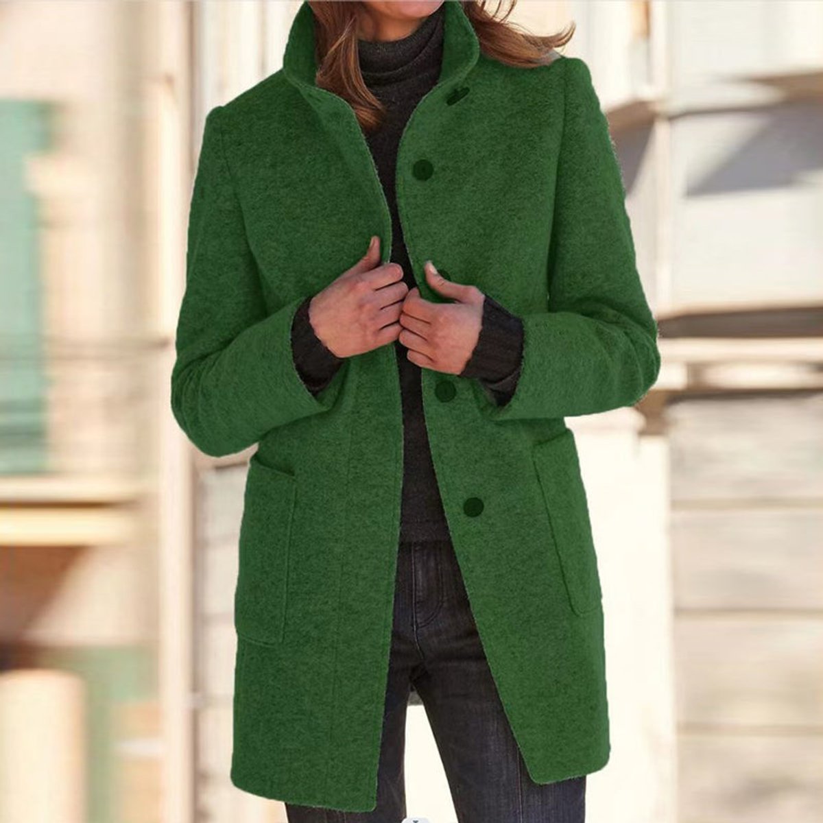 Women's Stand Collar Three-Button Coat