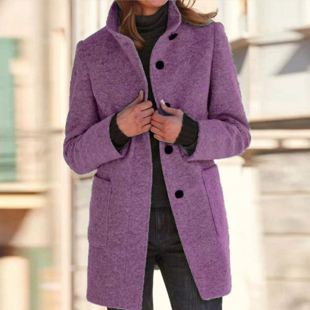 Women's Stand Collar Three-Button Coat