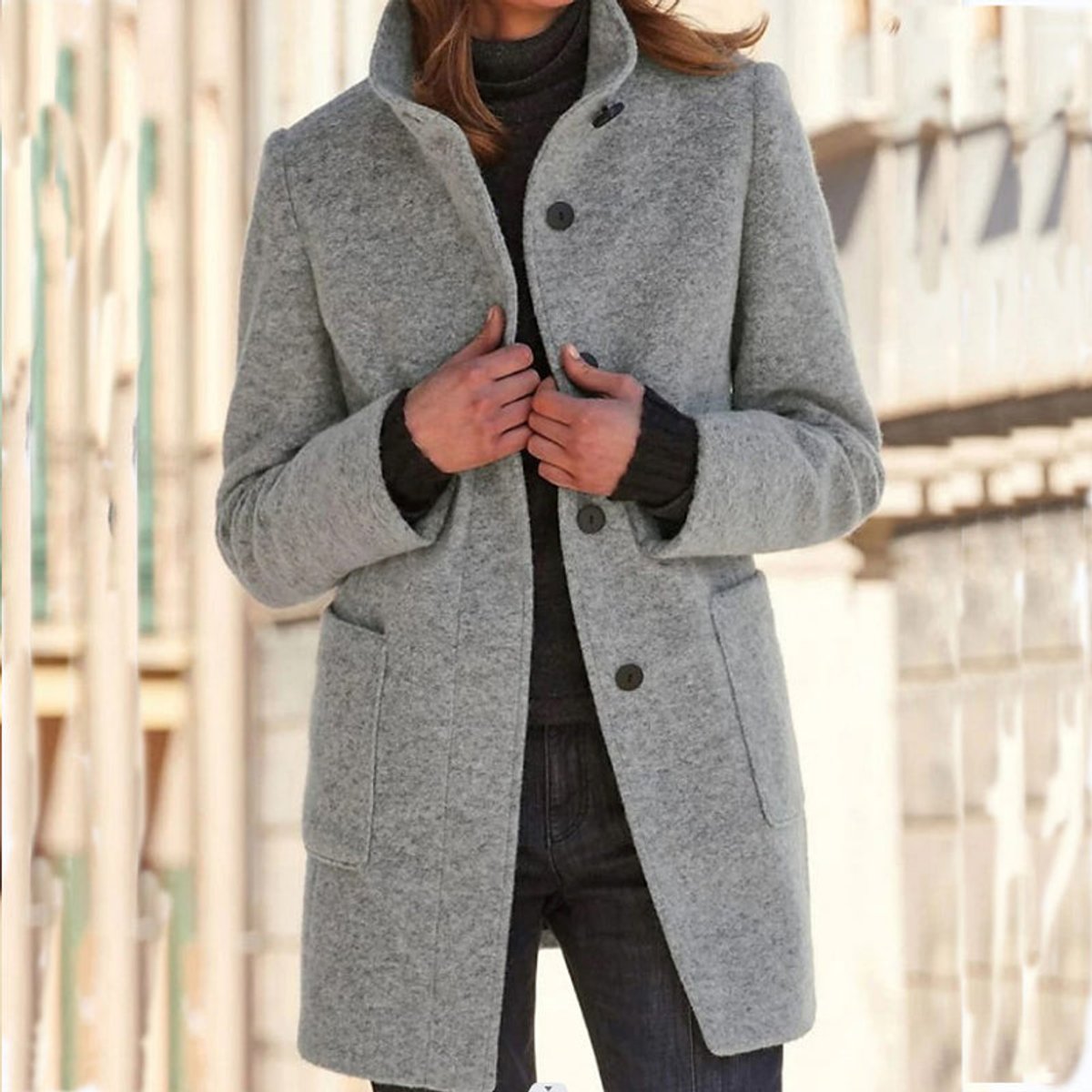 Women's Stand Collar Three-Button Coat