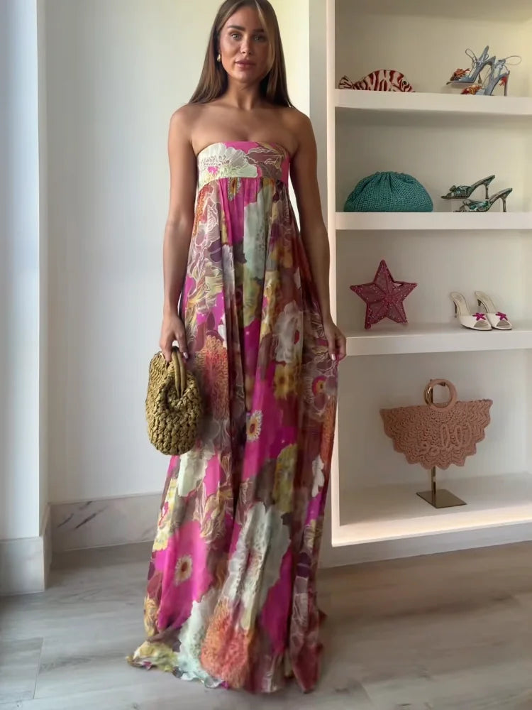 Women's Strapless Boho Maxi Dress