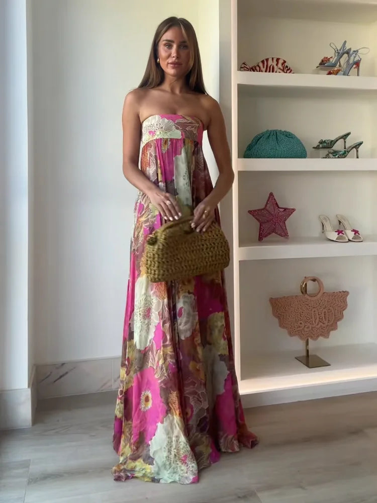 Women's Strapless Boho Maxi Dress