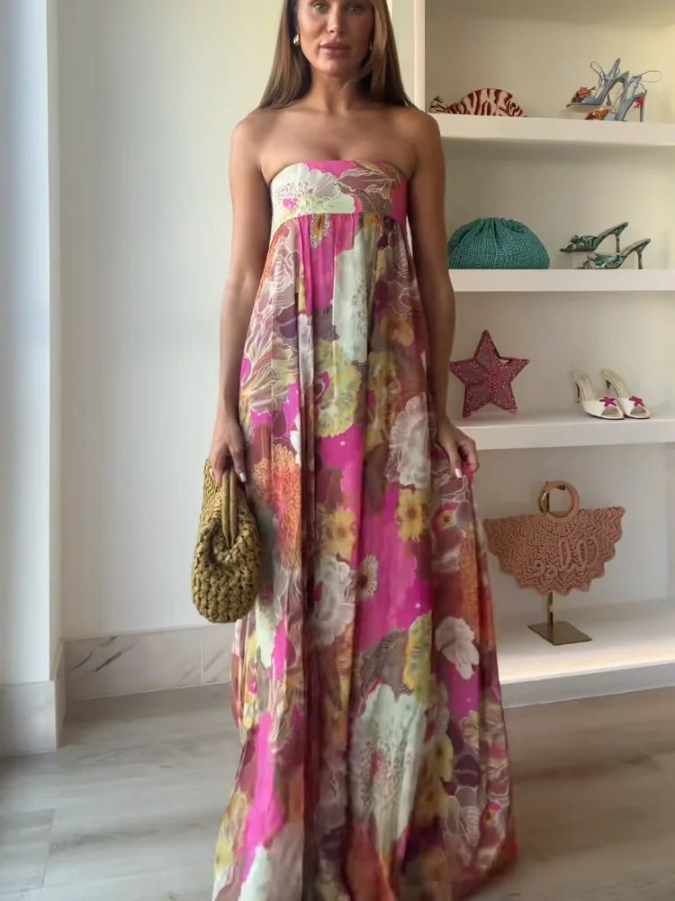 Women's Strapless Boho Maxi Dress