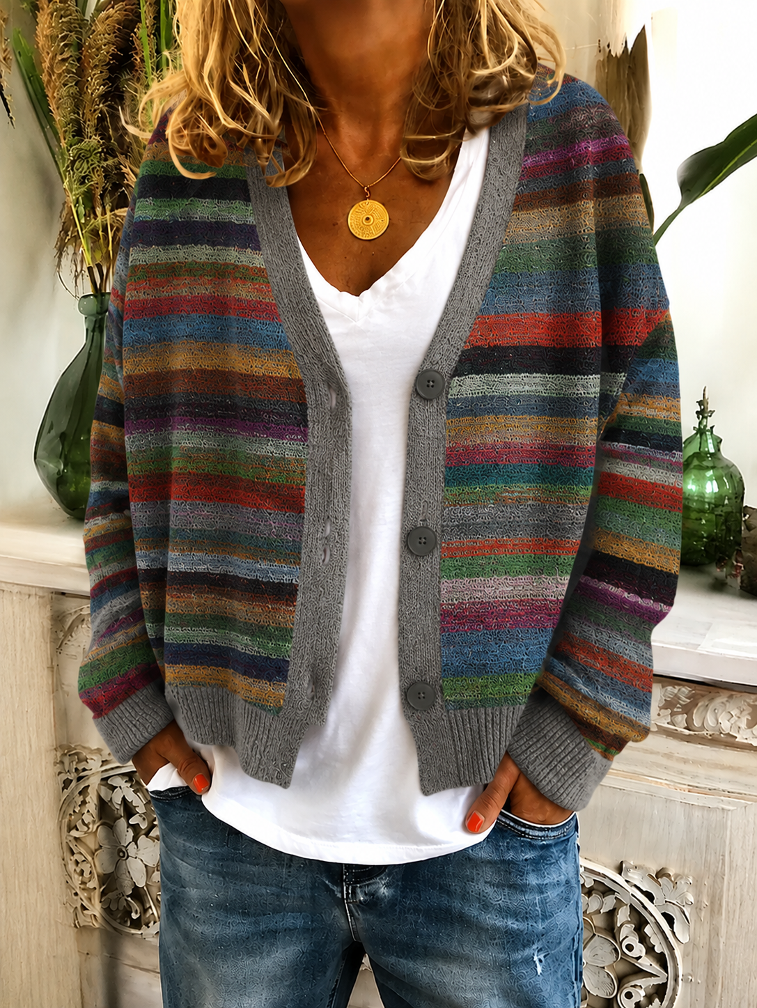 Women's Striped Knit Cardigan
