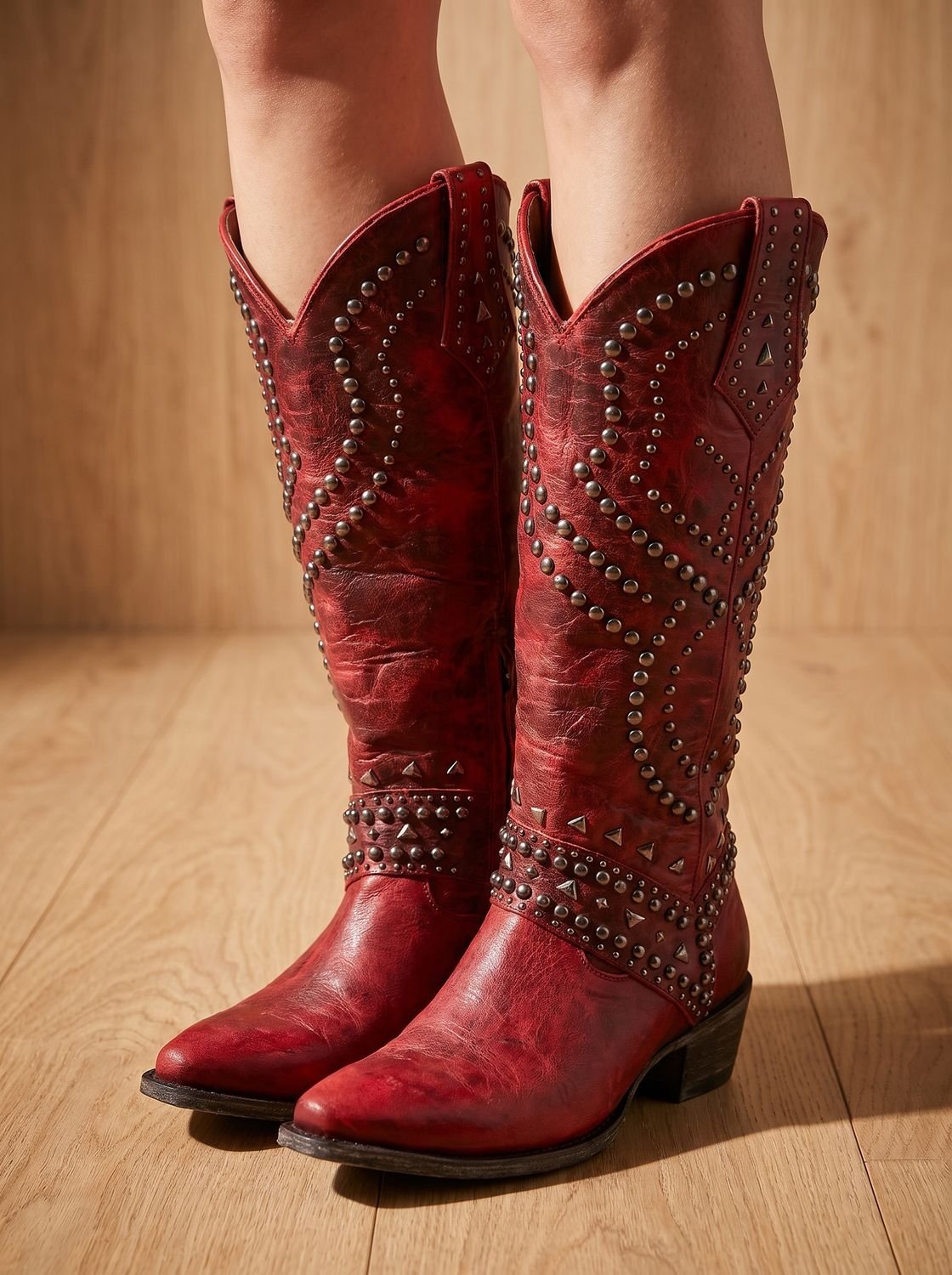 Women's Studded Pointed Toe Knee-High Orthopedic Cowboy Boots