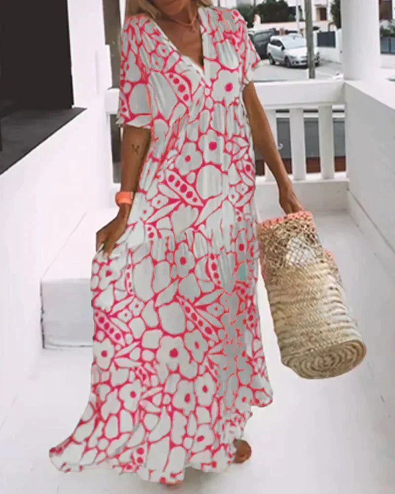 Women’s Summer Dress | V-Neck Abstract Print Maxi