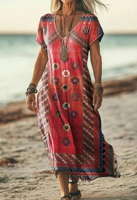Women's V-Neck A-Line Midi Dress