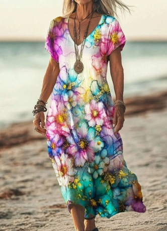 Women's V-Neck A-Line Midi Dress