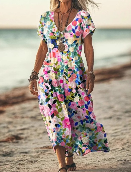 Women's V-Neck A-Line Midi Dress