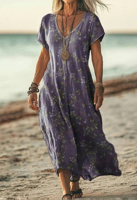 Women's V-Neck A-Line Midi Dress
