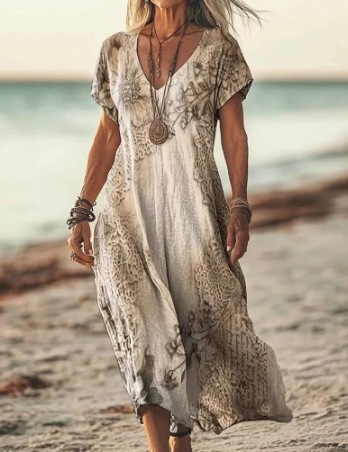 Women's V-Neck A-Line Midi Dress