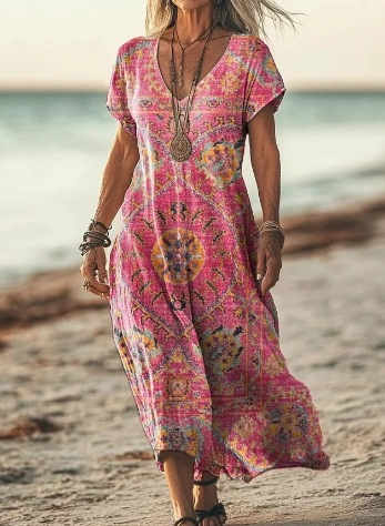 Women's V-Neck A-Line Midi Dress