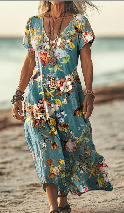 Women's V-Neck A-Line Midi Dress