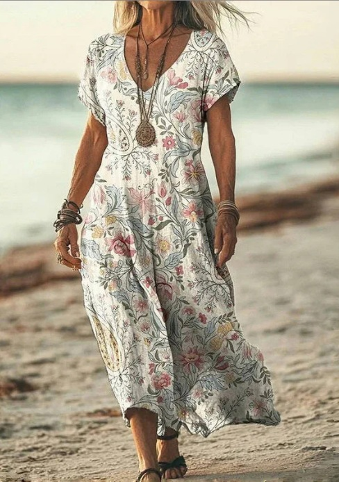Women's V-Neck A-Line Midi Dress