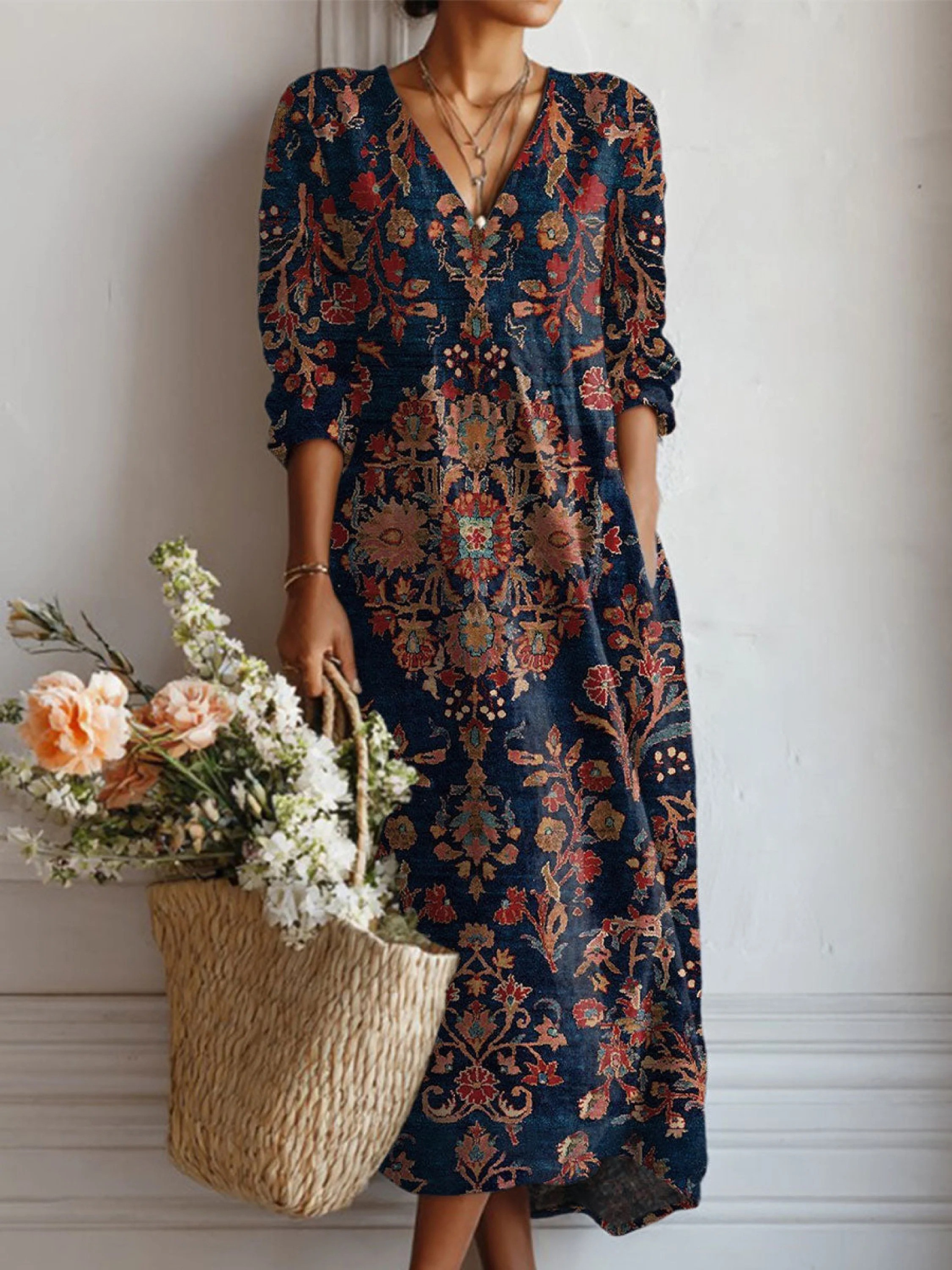 Women's V-Neck Boho Maxi Dress