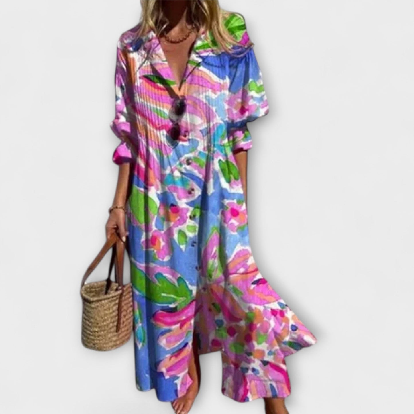 Women's V-Neck Maxi Shirt Dress