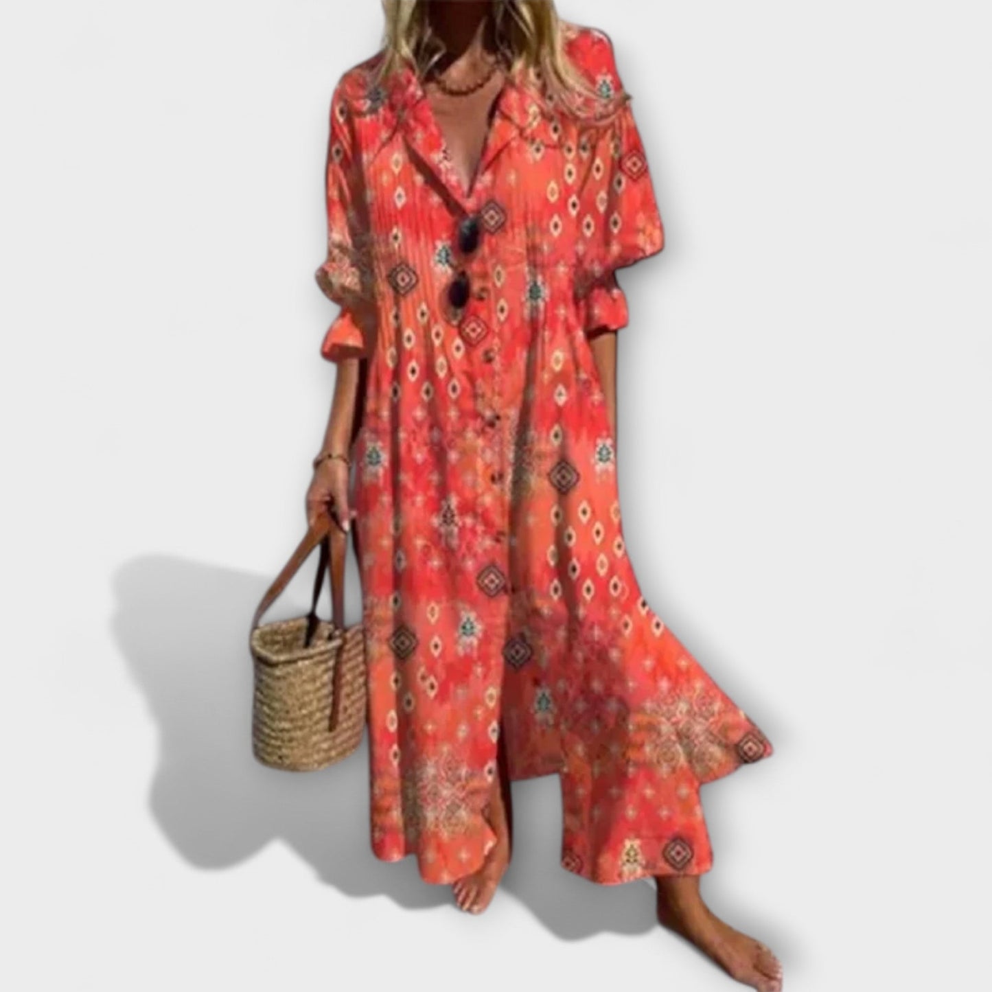Women's V-Neck Maxi Shirt Dress