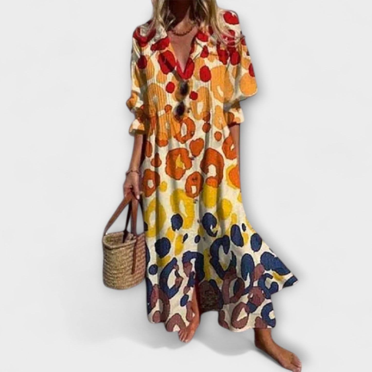 Women's V-Neck Maxi Shirt Dress