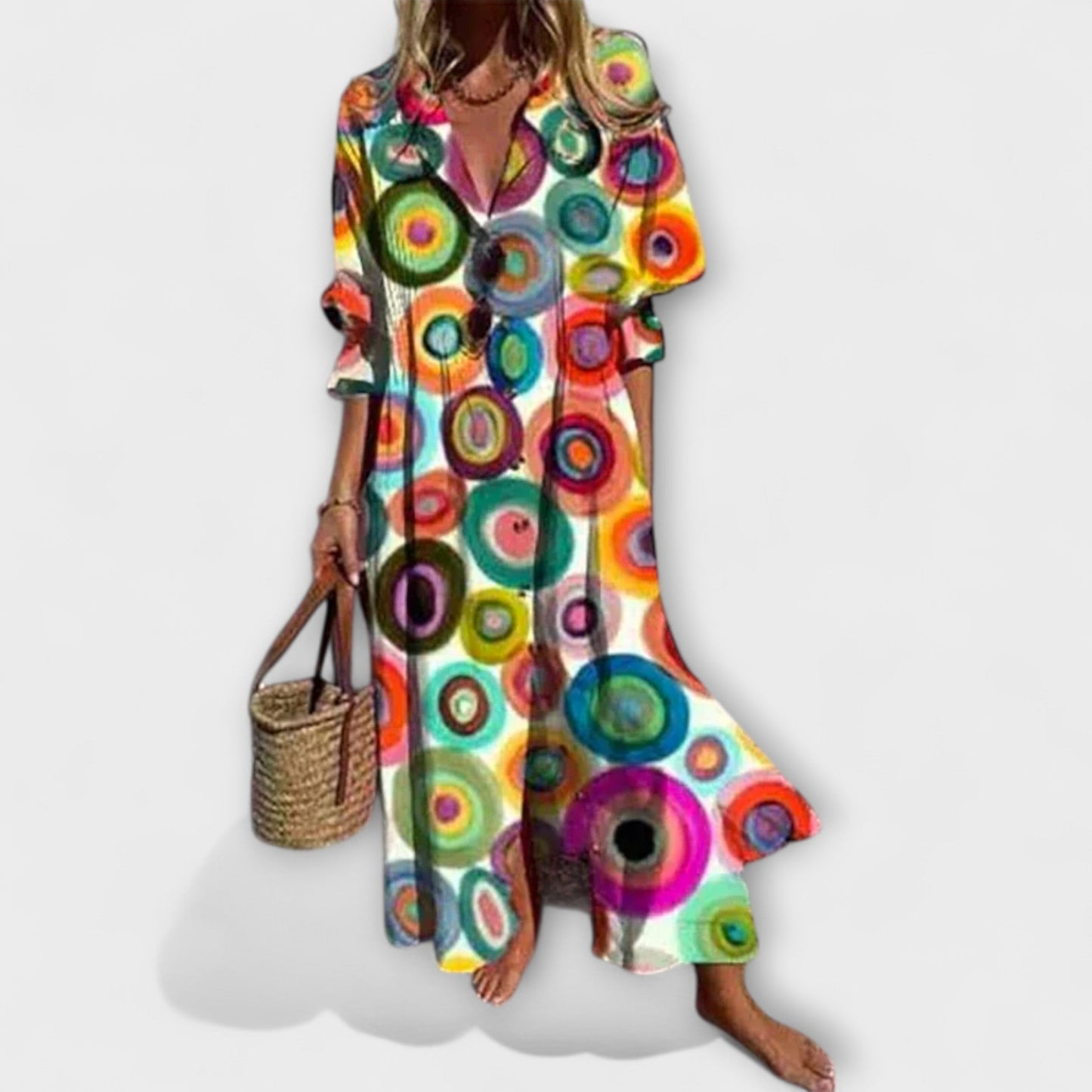 Women's V-Neck Maxi Shirt Dress