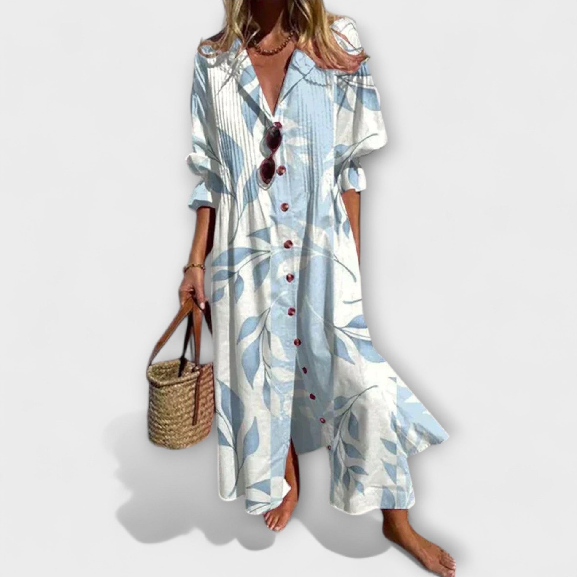 Women's V-Neck Maxi Shirt Dress