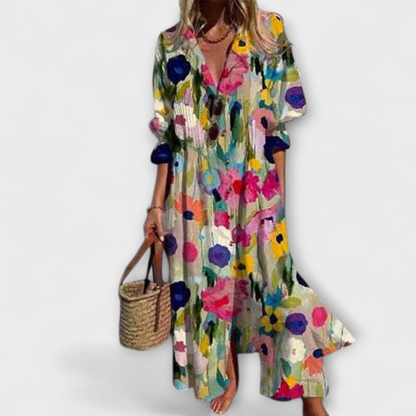Women's V-Neck Maxi Shirt Dress