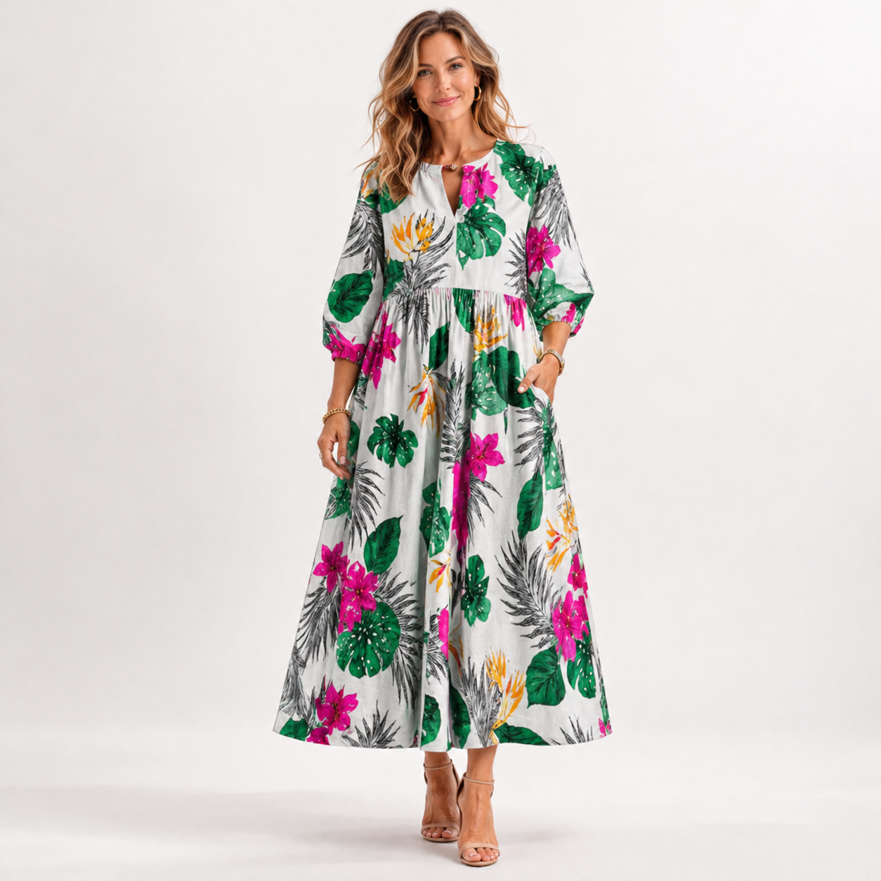Women's V-Neck Tiered Maxi Dress