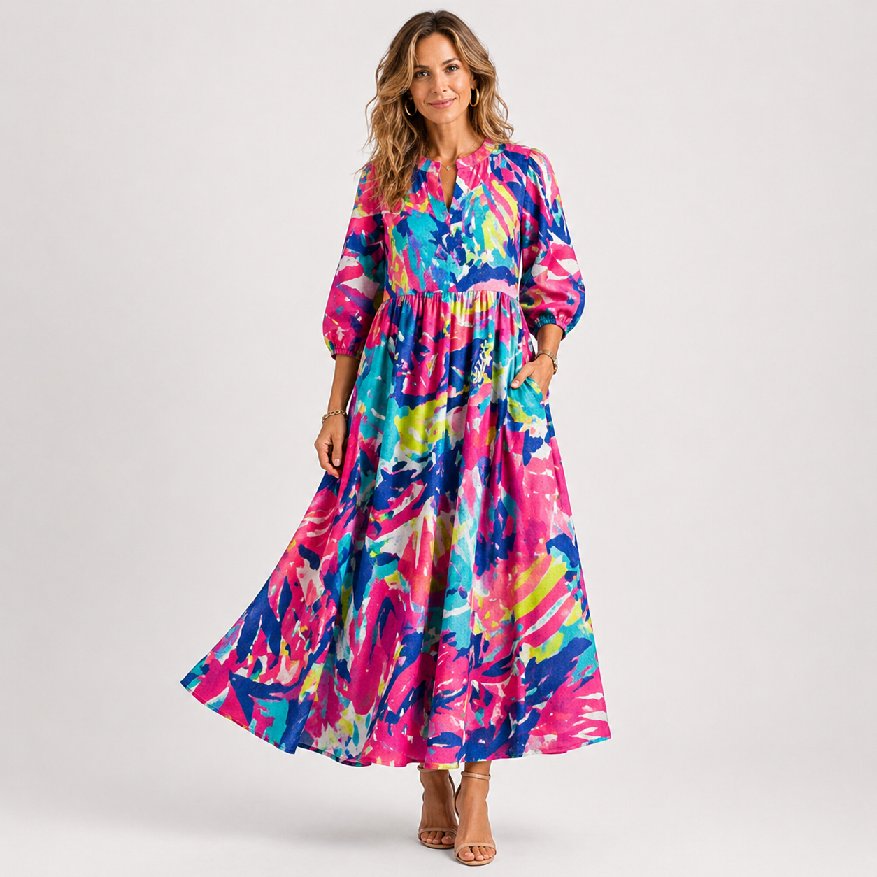 Women's V-Neck Tiered Maxi Dress