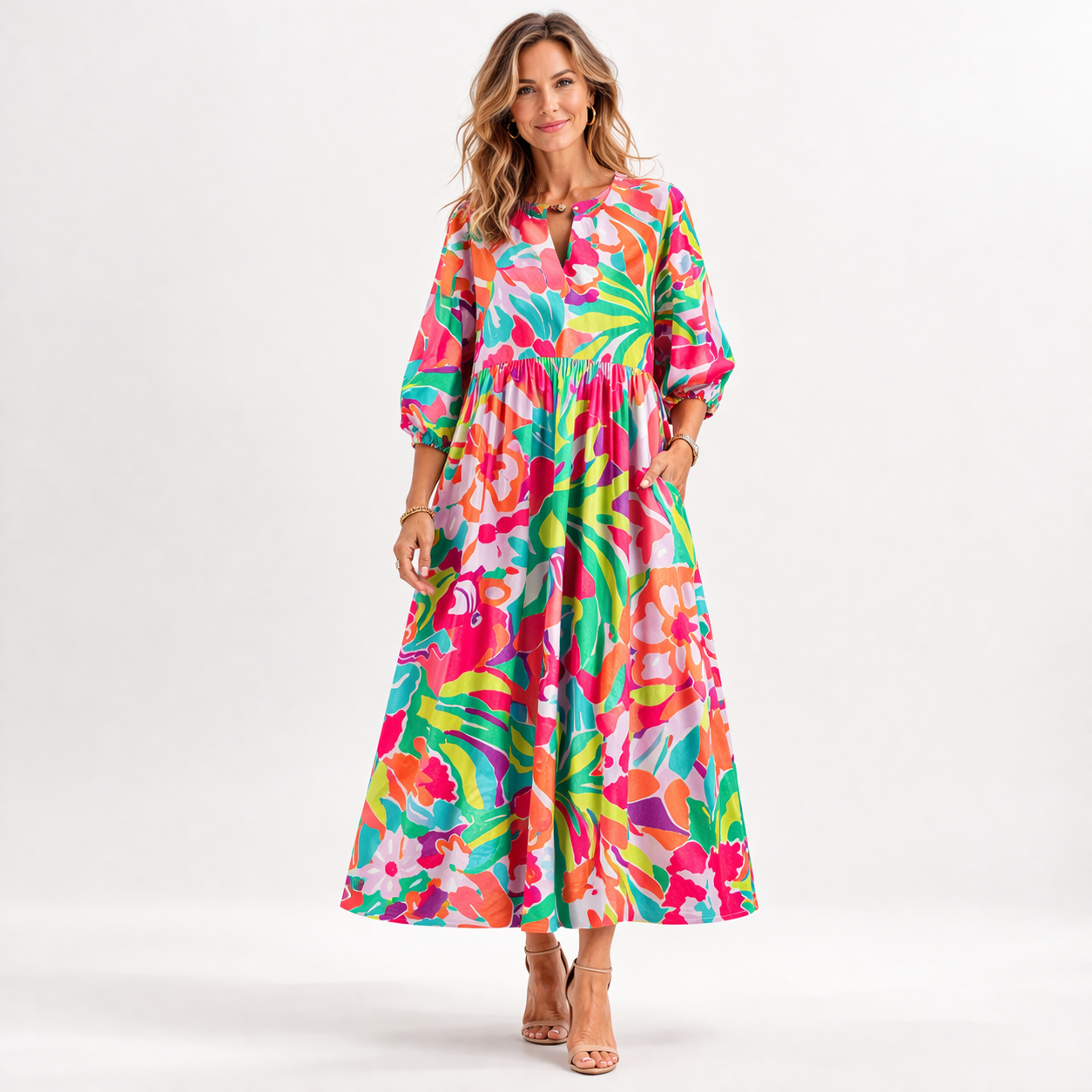 Women's V-Neck Tiered Maxi Dress