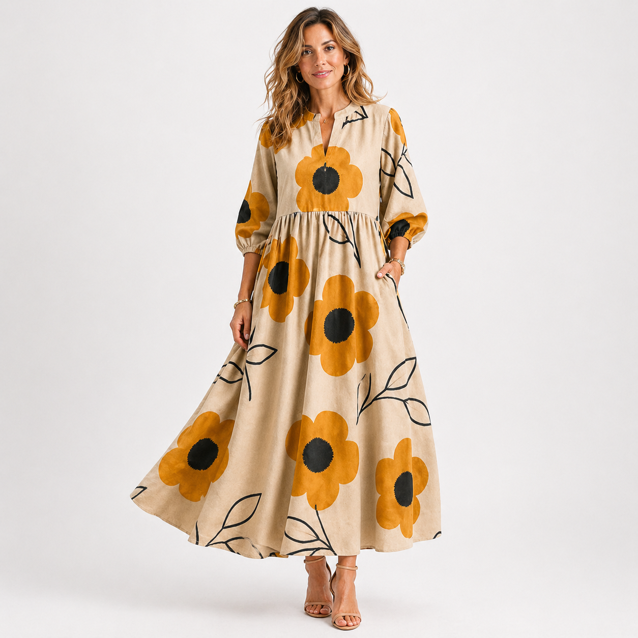 Women's V-Neck Tiered Maxi Dress