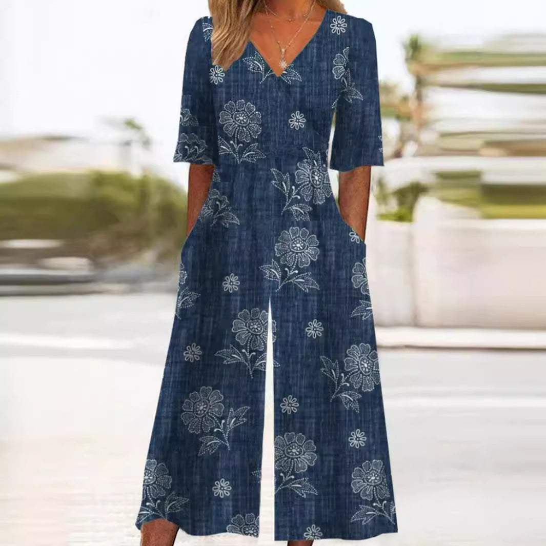 Women's V-Neck Wide-Leg Jumpsuit