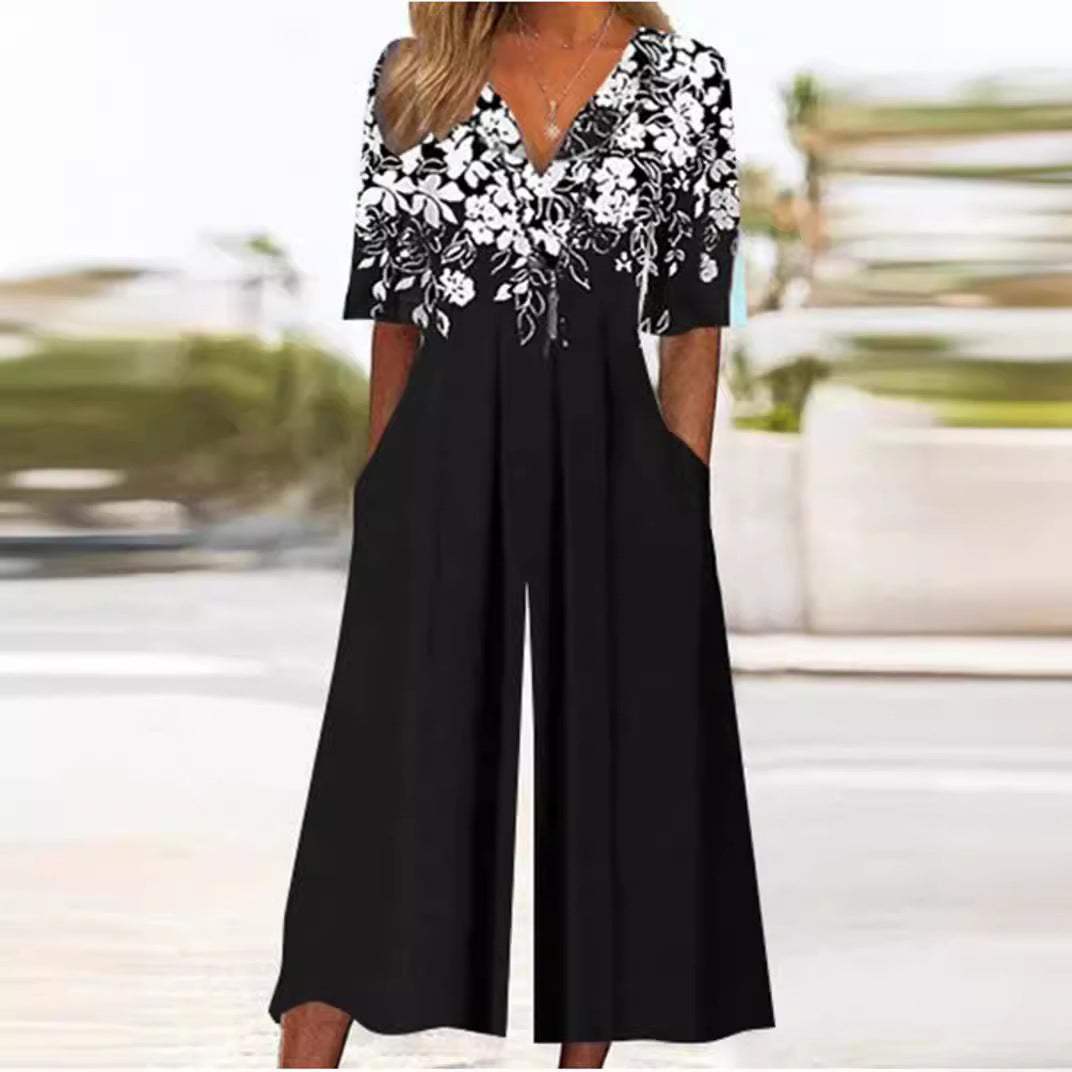 Women's V-Neck Wide-Leg Jumpsuit