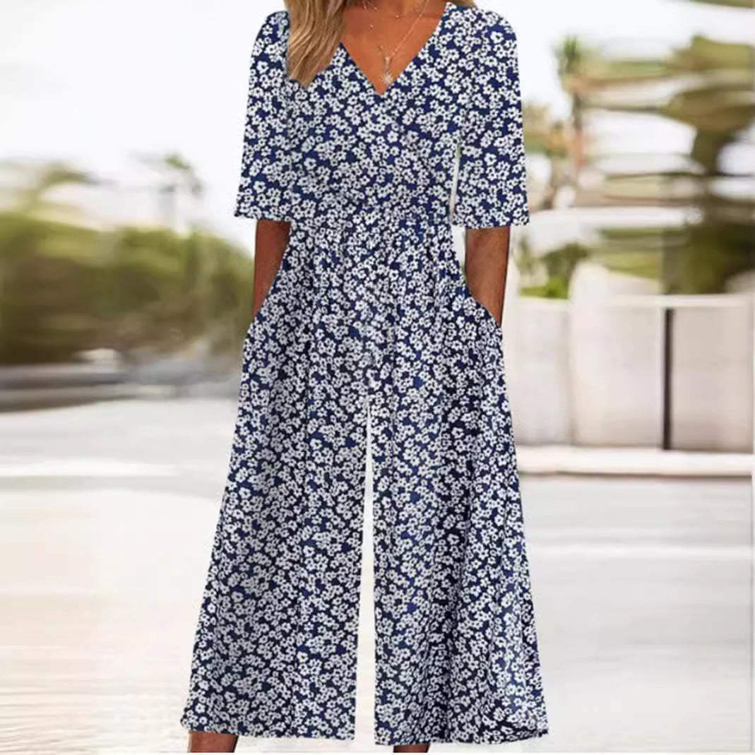 Women's V-Neck Wide-Leg Jumpsuit