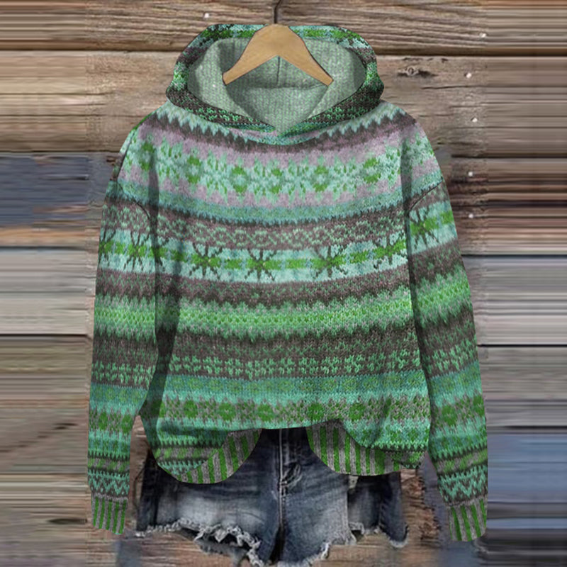 Women's Warm Wool Hooded Sweater - Knitted Wool Hoodie with Ribbed Trim