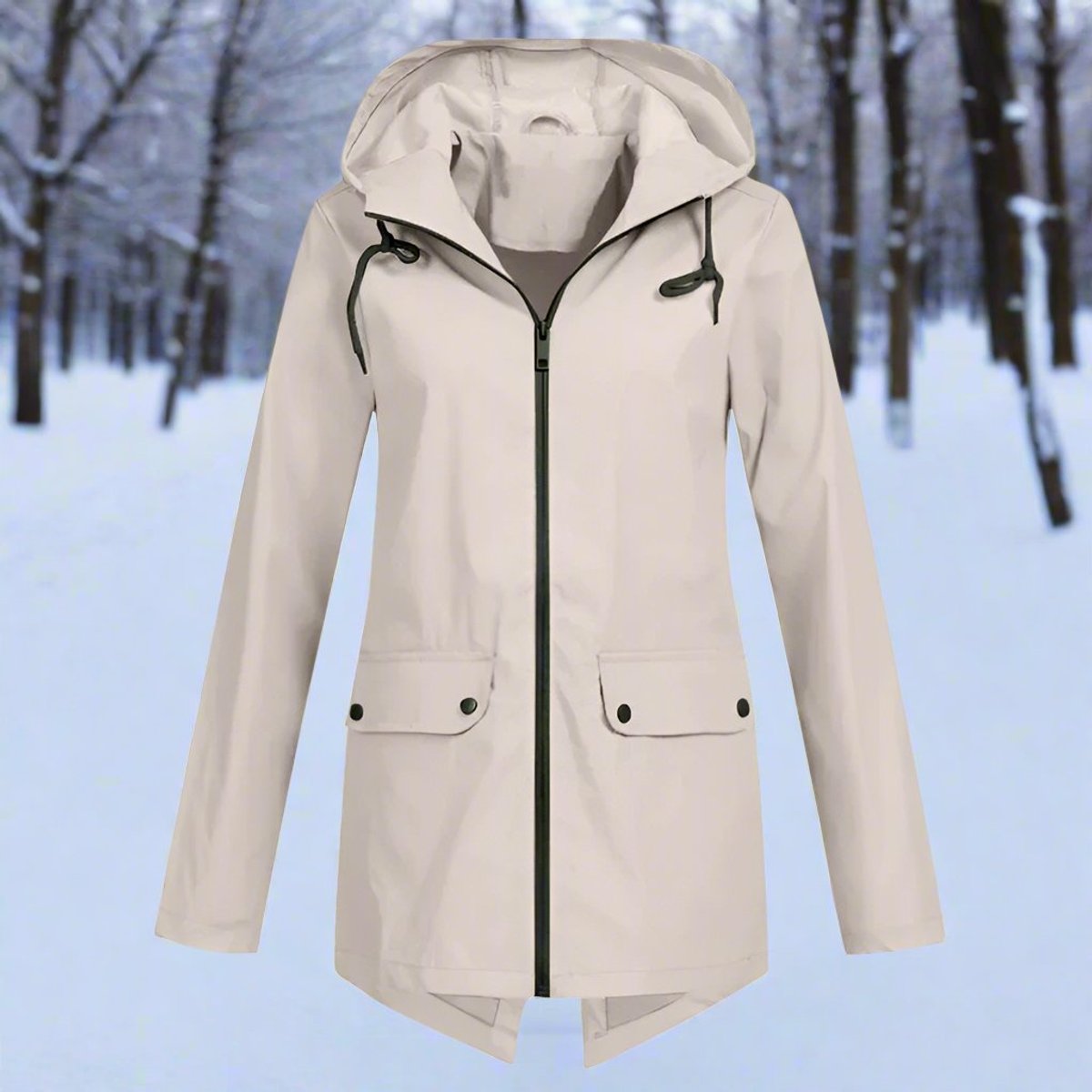 Women's Waterproof Hooded Rain Jacket with Zip Closure, Adjustable Cuffs and Pockets