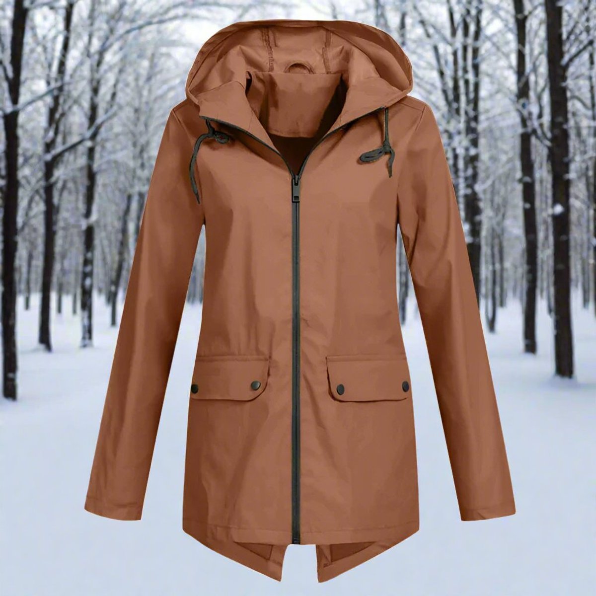 Women's Waterproof Hooded Rain Jacket with Zip Closure, Adjustable Cuffs and Pockets
