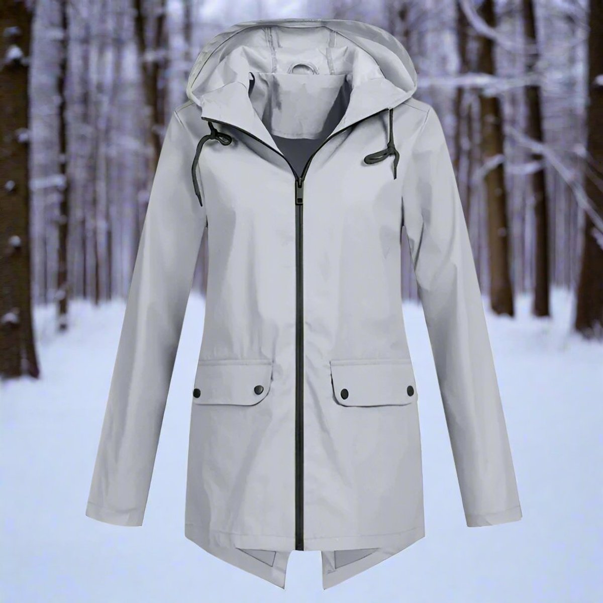 Women's Waterproof Hooded Rain Jacket with Zip Closure, Adjustable Cuffs and Pockets