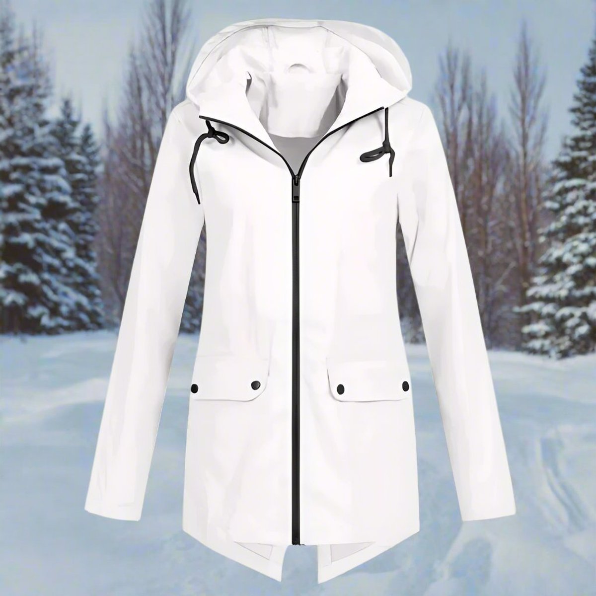 Women's Waterproof Hooded Rain Jacket with Zip Closure, Adjustable Cuffs and Pockets
