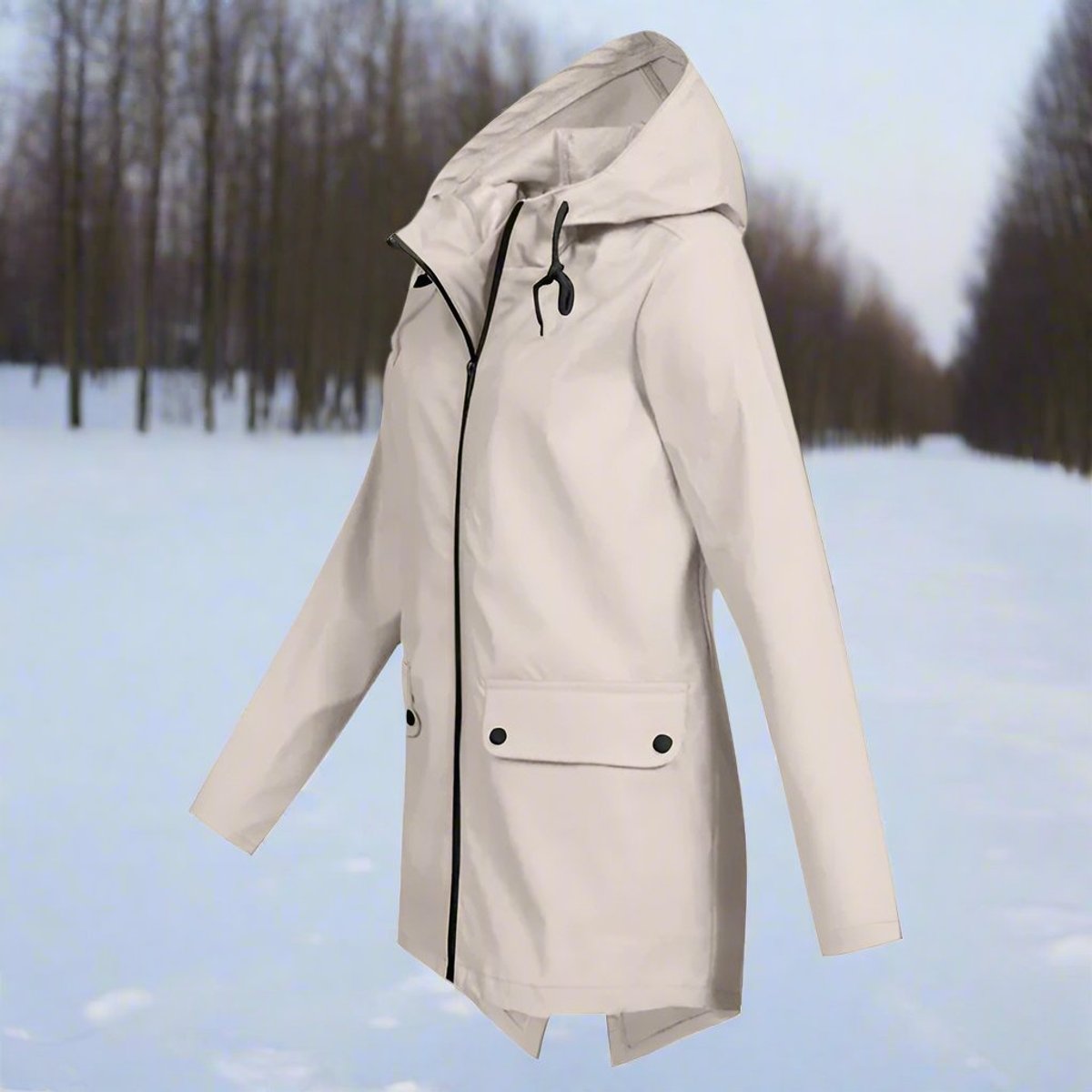Women's Waterproof Hooded Rain Jacket with Zip Closure, Adjustable Cuffs and Pockets