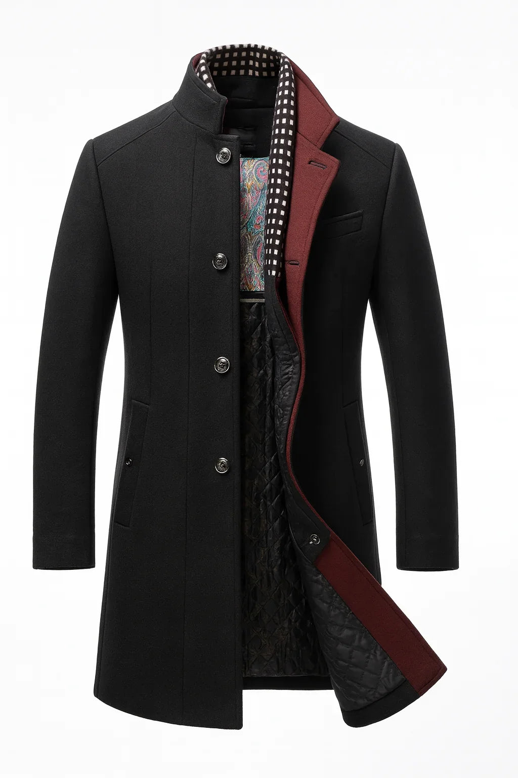 Women's Wrinkle-Resistant Wool-Blend Winter Coat – Modern Straight Fit in Multicolor Design