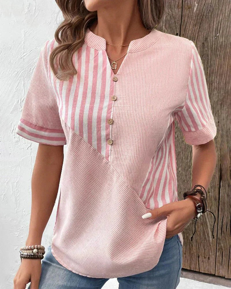 Image of Women's Striped Short Sleeve Blouse