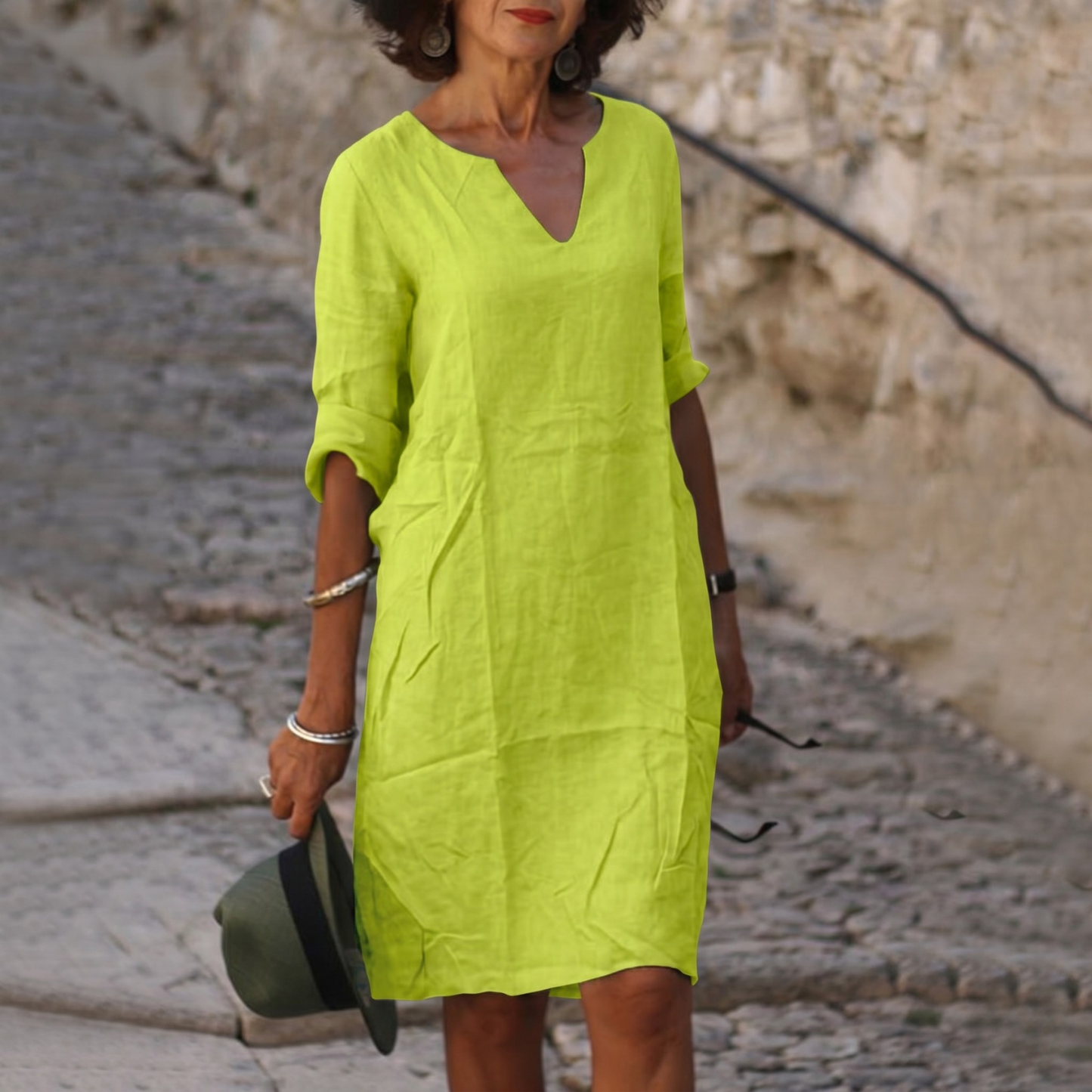 Women's V-Neck Linen Summer Midi Dress - Image 1