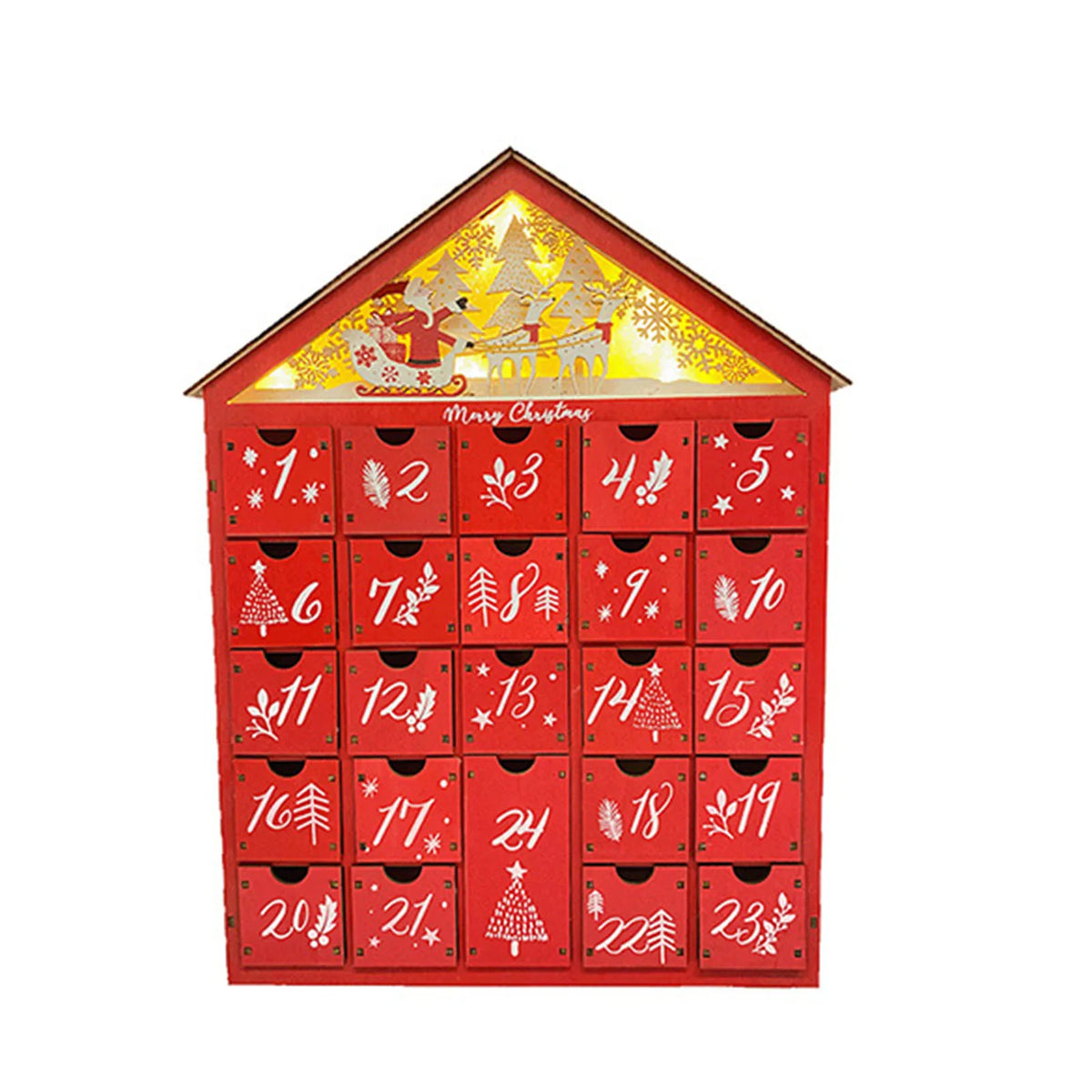 Wooden Advent Calendar – 24 Compartments with Warm LED Light and Christmas Ambience